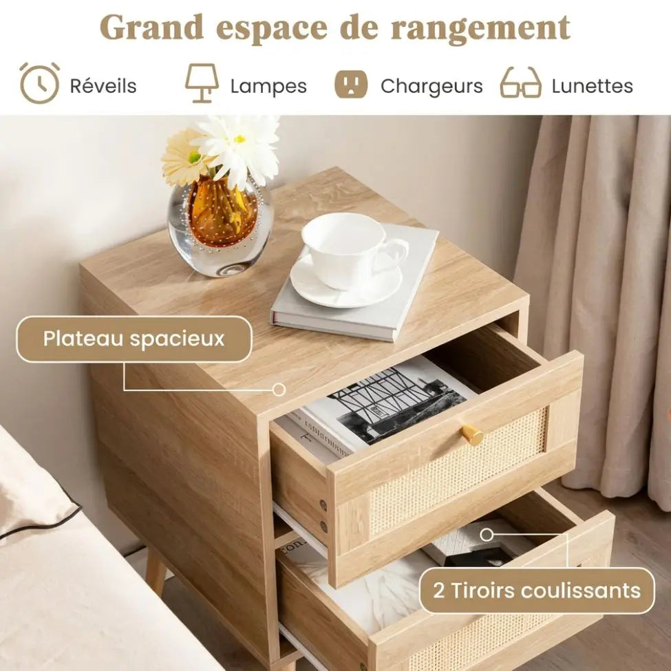 Table de Chevet Rotin Style Bohème