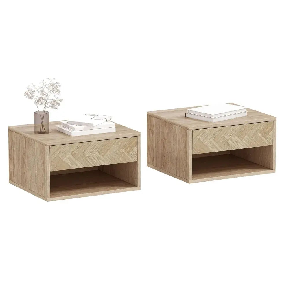Lot de 2 Tables de Chevet Murales Suspendues Beiges en Bois