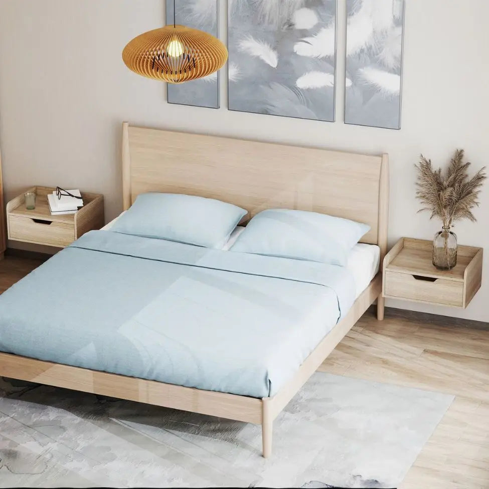 Lot de 2 Tables de Chevet Beige Murale Suspendue en Bois