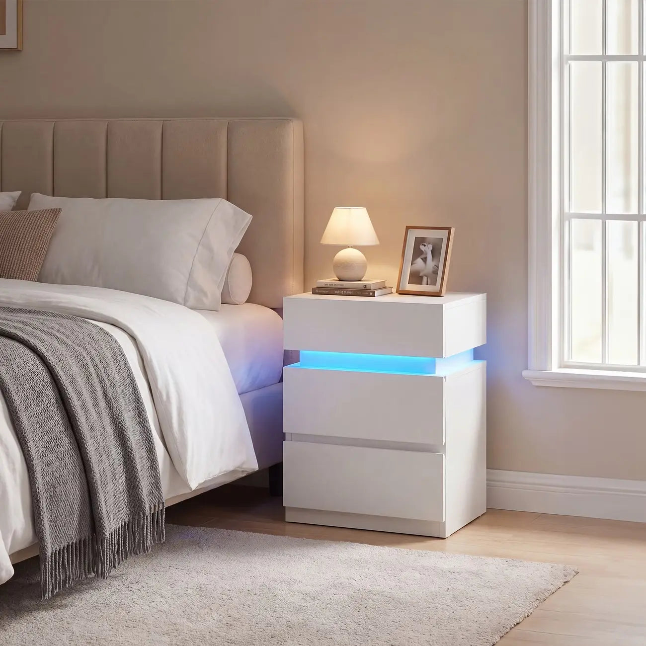 Table de chevet blanche moderne LED