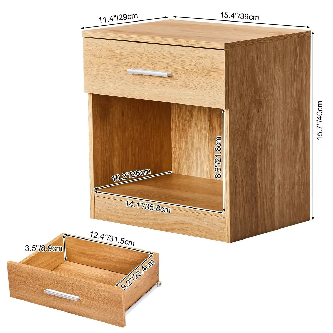 Table de chevet moderne en bois clair à 1 tiroir avec rangement