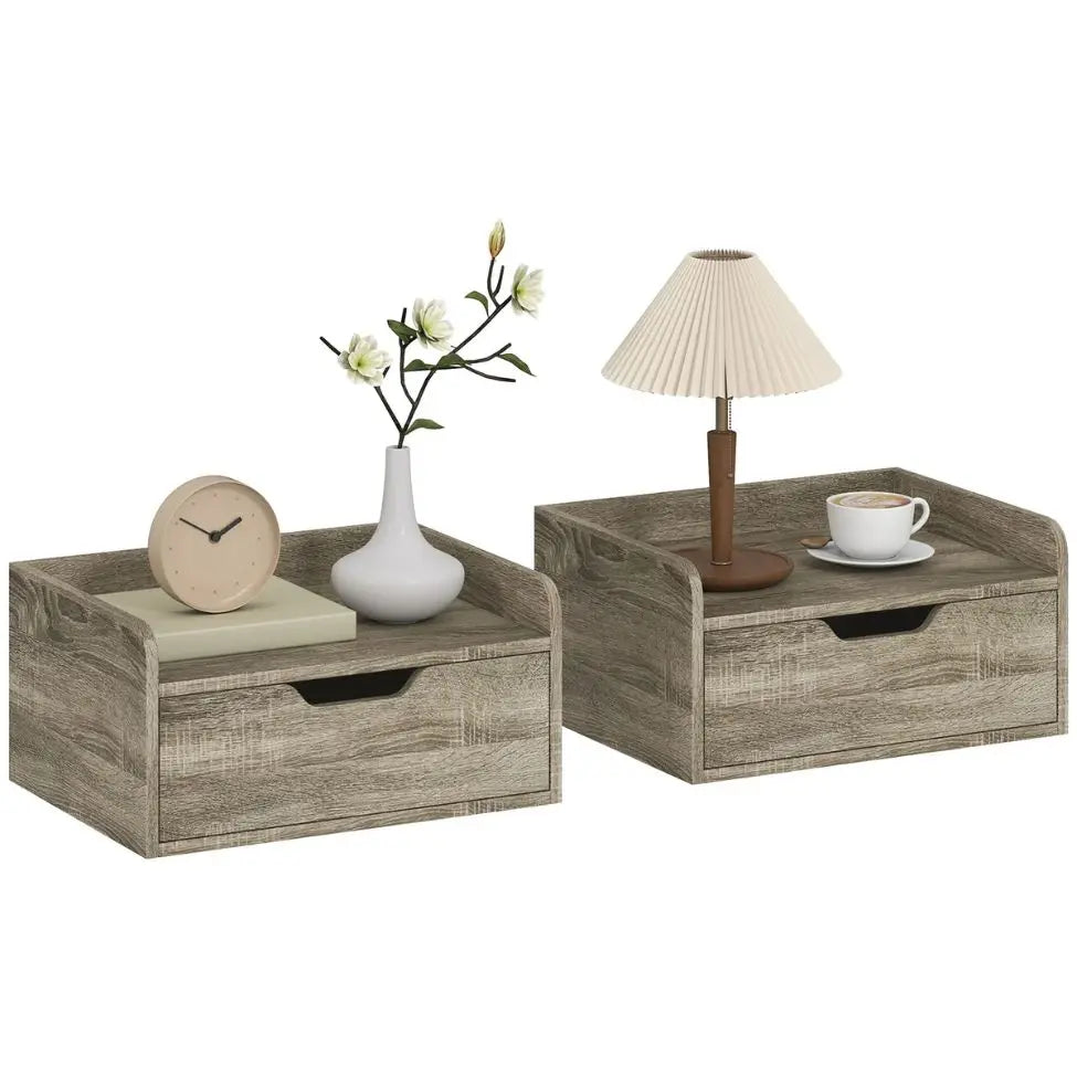 Lot de 2 Tables de Chevet Murales Suspendues Moderne en Bois Grise