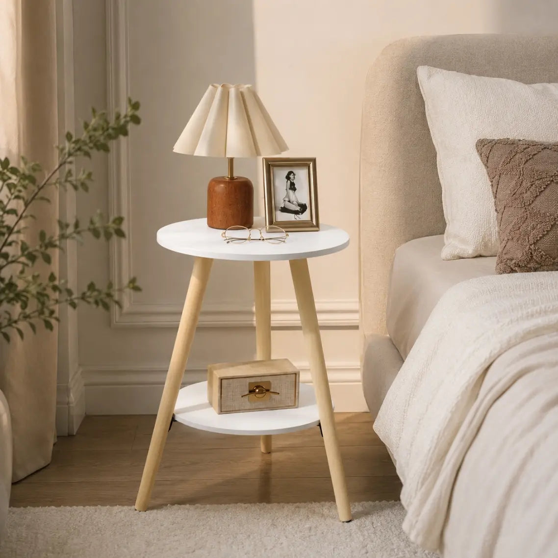 Table de chevet ronde moderne haute en bois