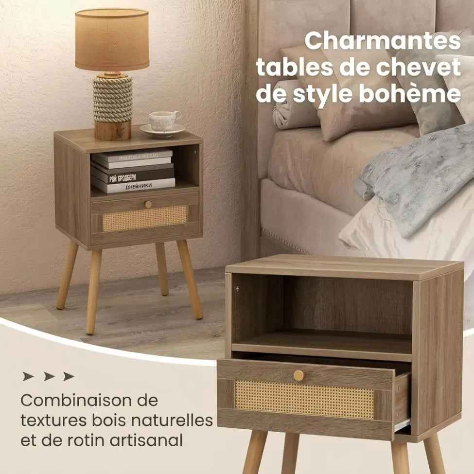 Table de Chevet Rotin Style Bohème