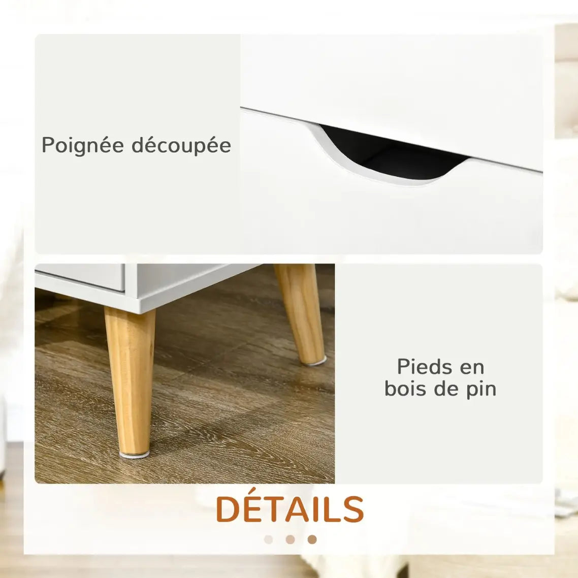 Table de chevet scandinave bois blanc