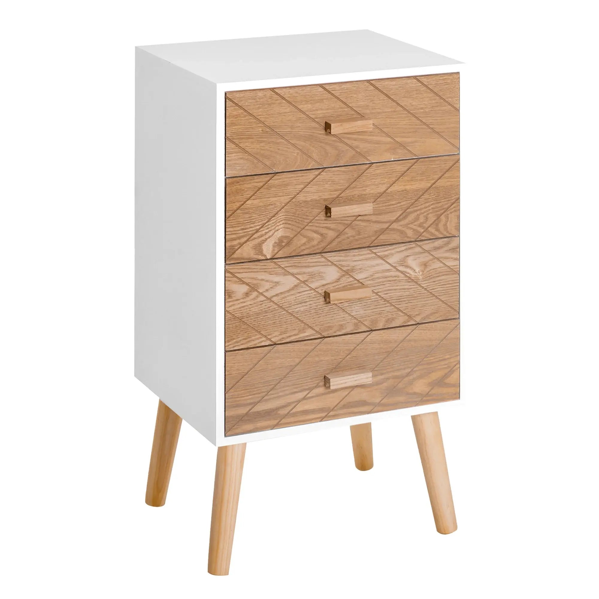 Table de chevet scandinave haute en bois avec 4 tiroirs