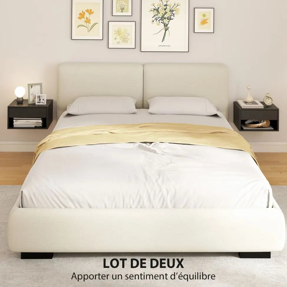 Lot de 2 Tables de Chevet Murales Suspendues Modernes Noires