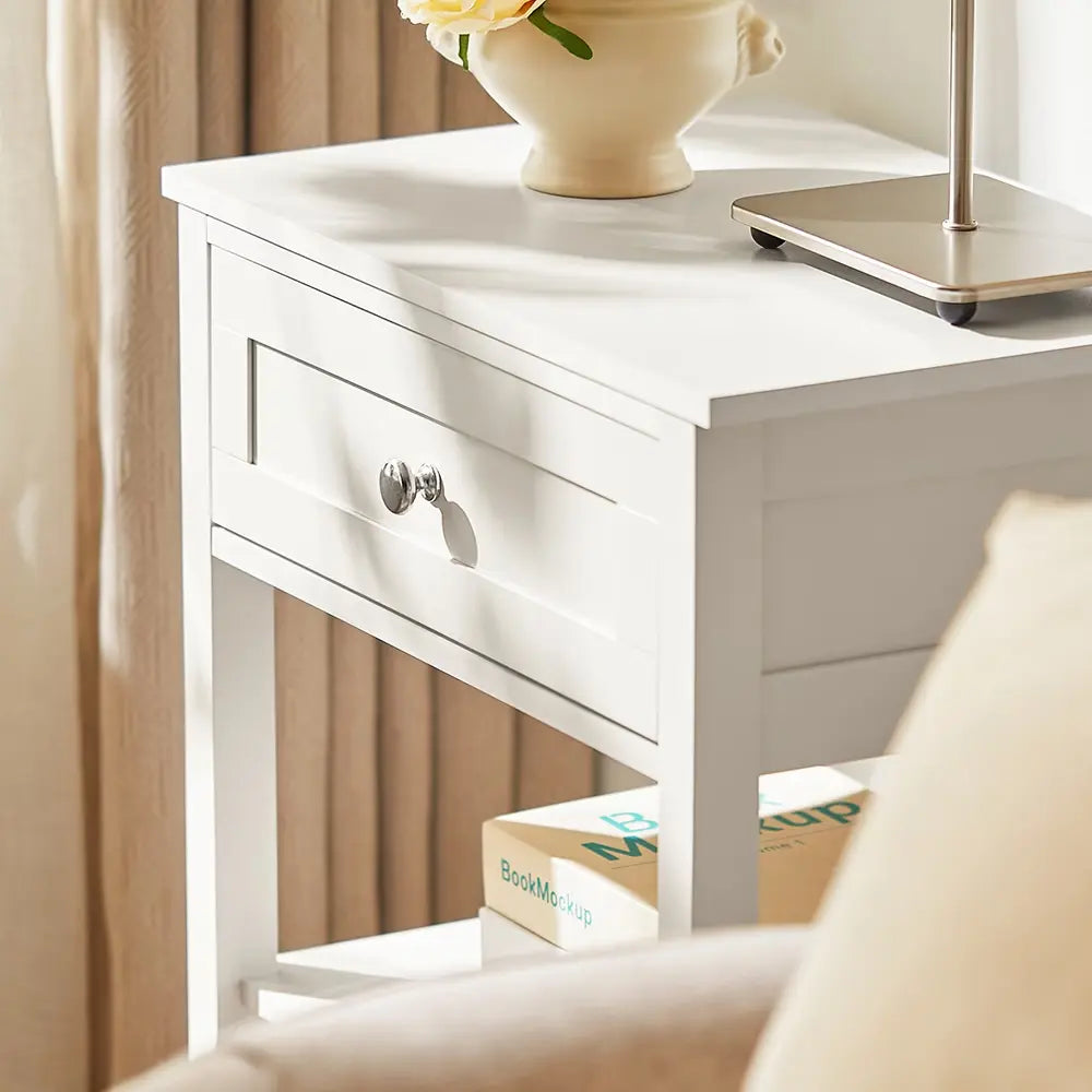 Table de chevet vintage bois blanc haute