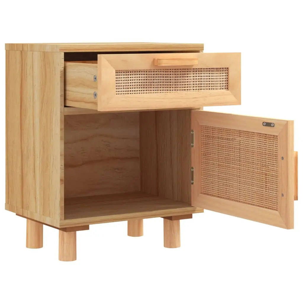 Table de chevet en bois massif et rotin Image