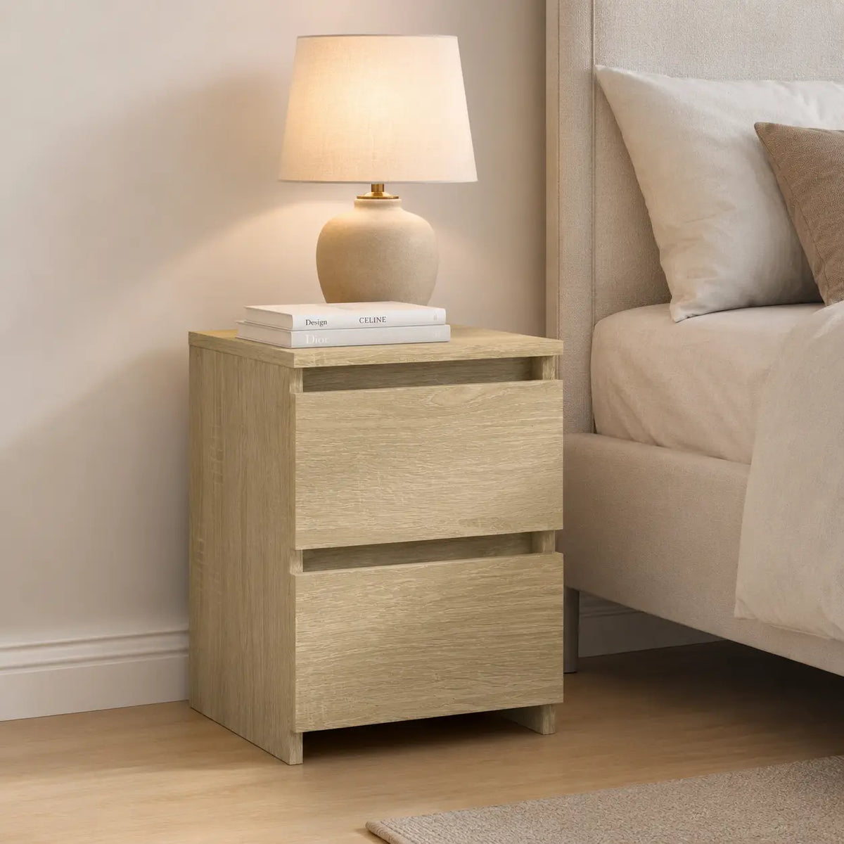 Table de Chevet Moderne Bois 2 Tiroirs