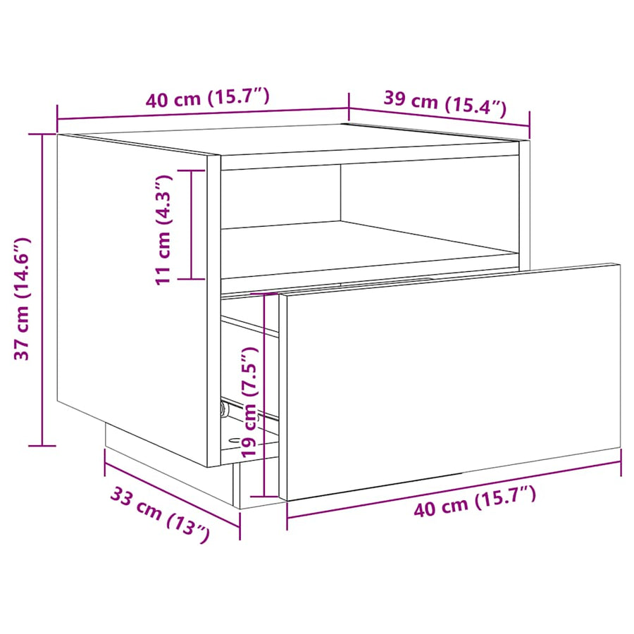 Schéma coté de Table de Chevet Moderne LED