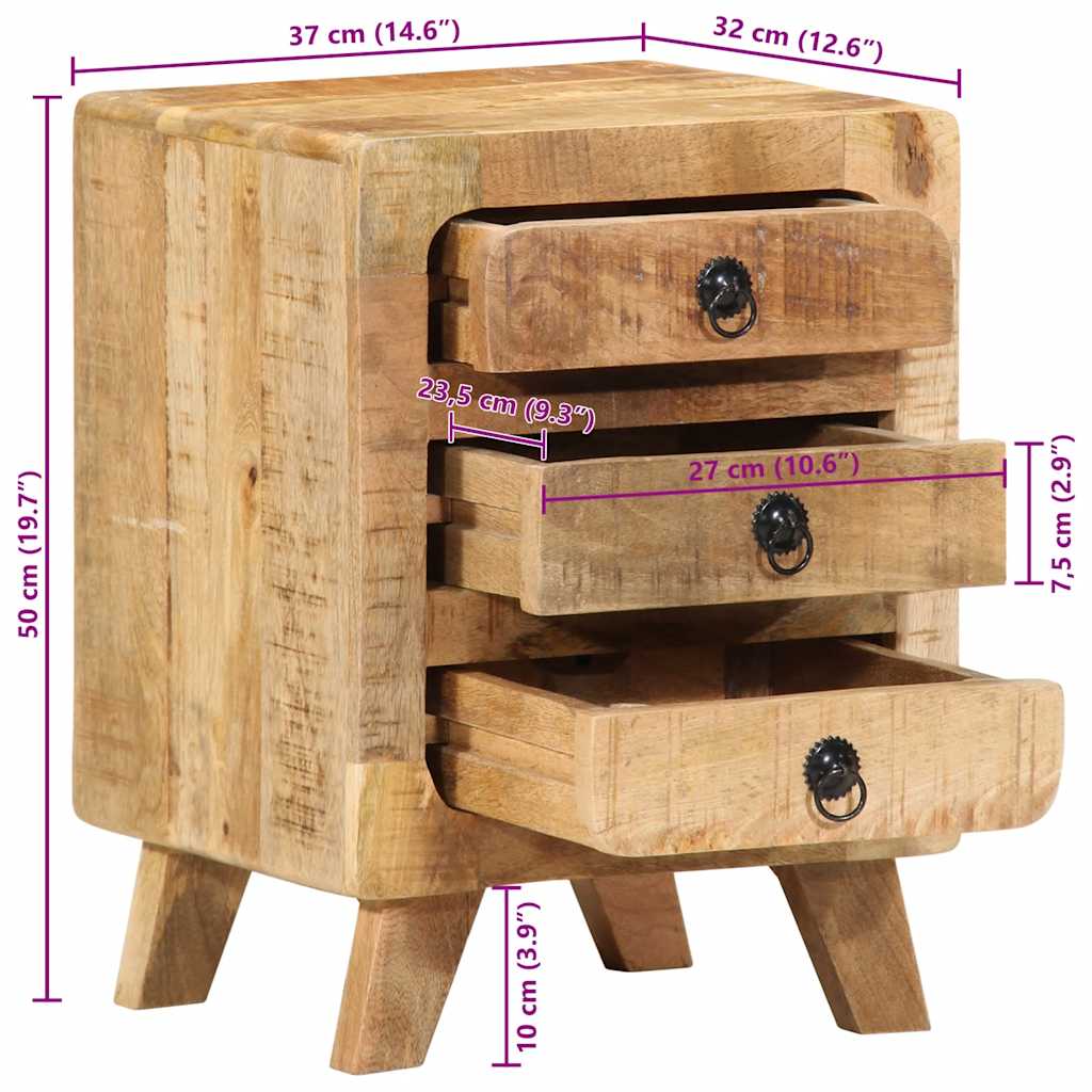 Table de Chevet Bois Massif Vintage 3 Tiroirs