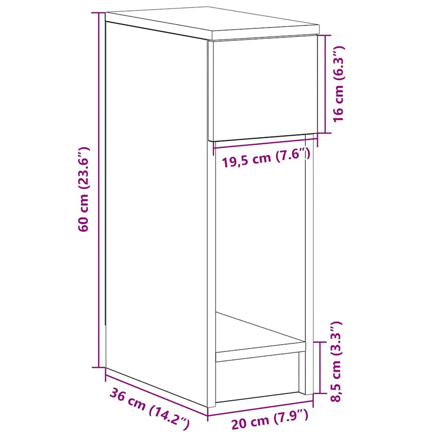 Schéma coté de Table de Chevet Haute Bois