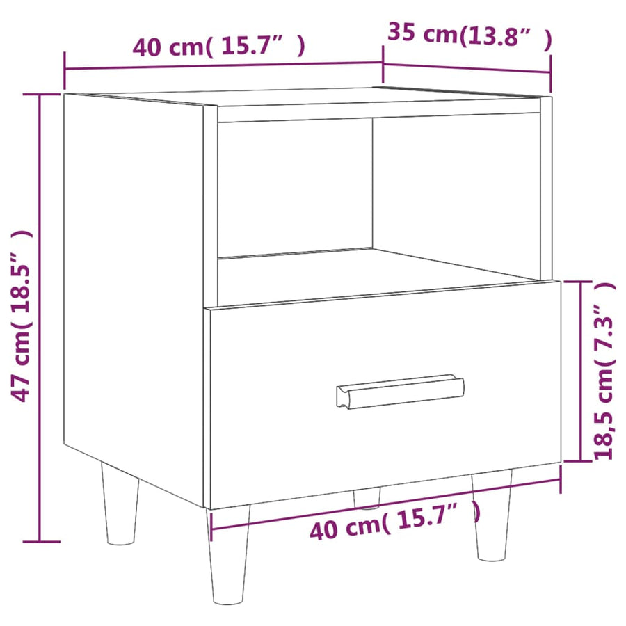 Schéma coté de Table de Chevet Scandinave 1 Tiroir