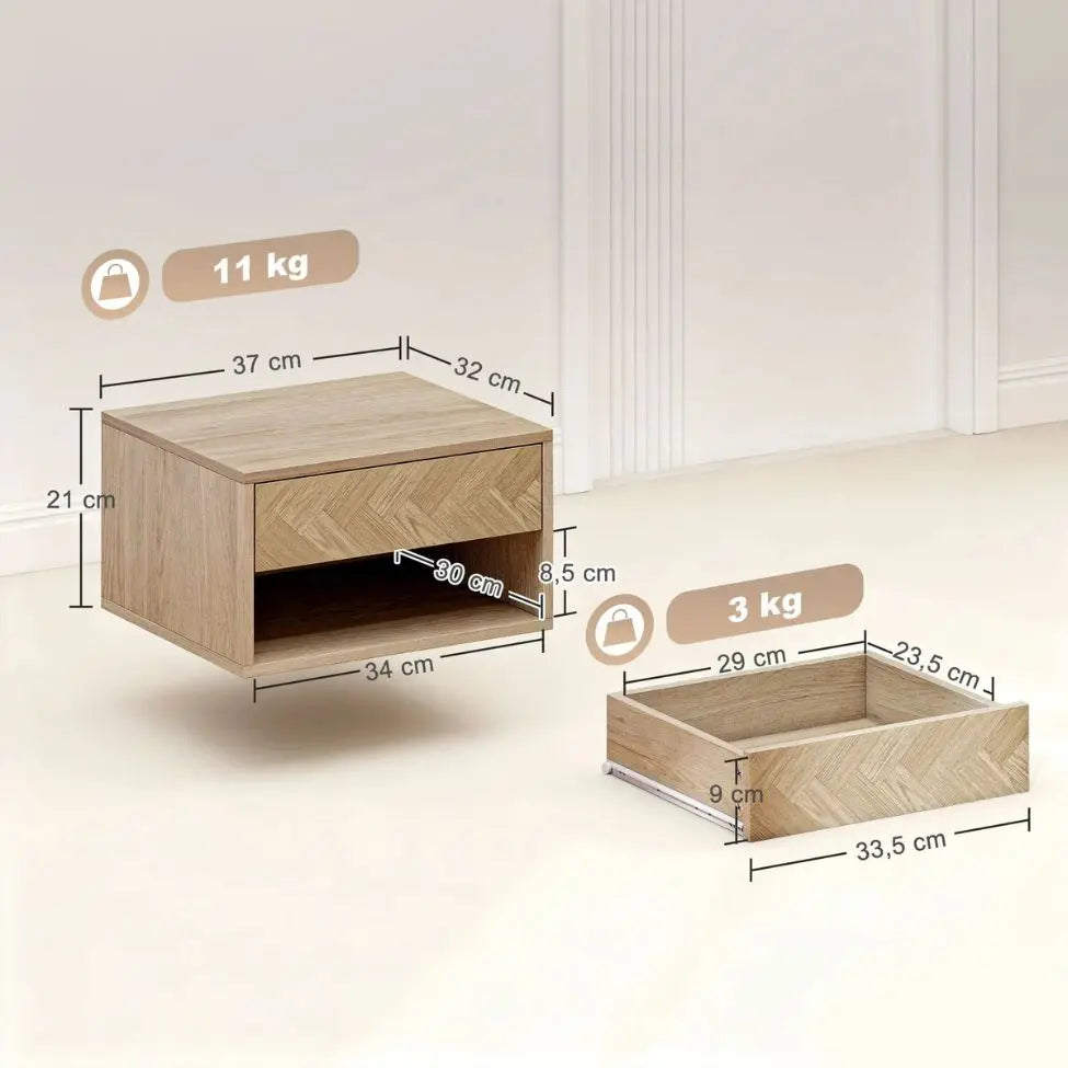 Lot de 2 Tables de Chevet Murales Suspendues Beiges en Bois
