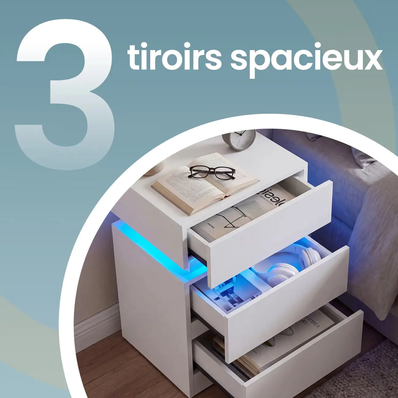 Table de chevet blanche moderne LED