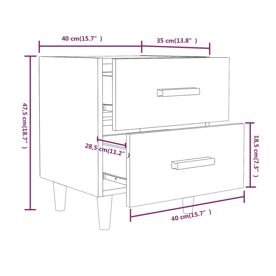 Schéma coté de Table de Chevet Scandinave Blanche