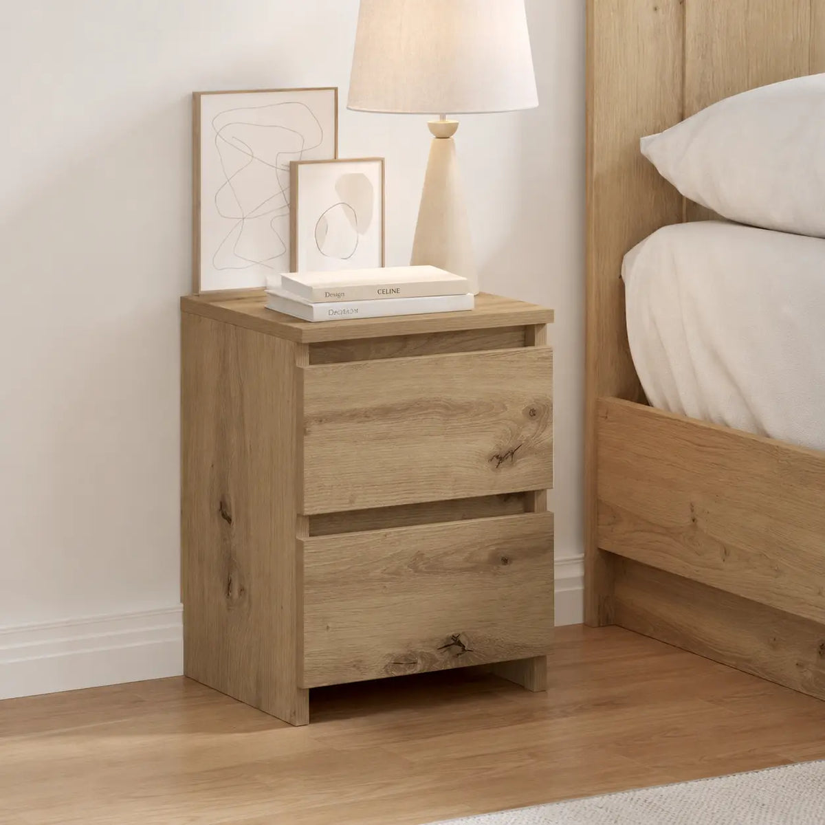 Table de Chevet Moderne Bois 2 Tiroirs