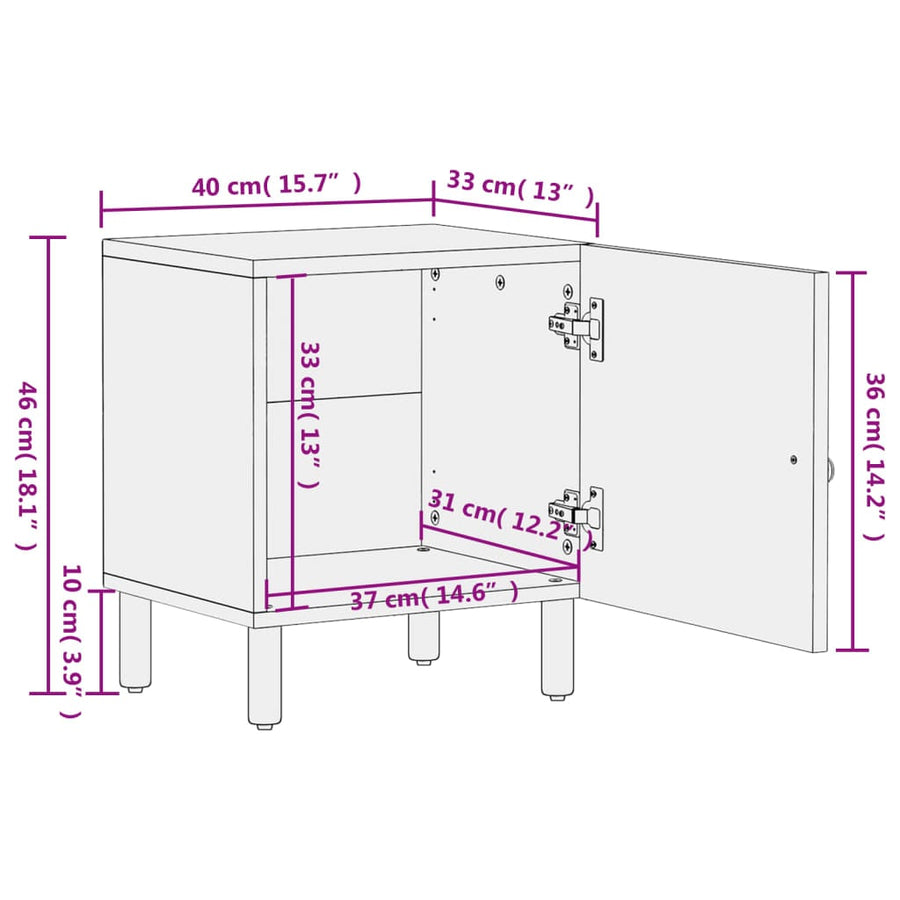 Schéma coté de Table de Chevet Bois Massif Originale