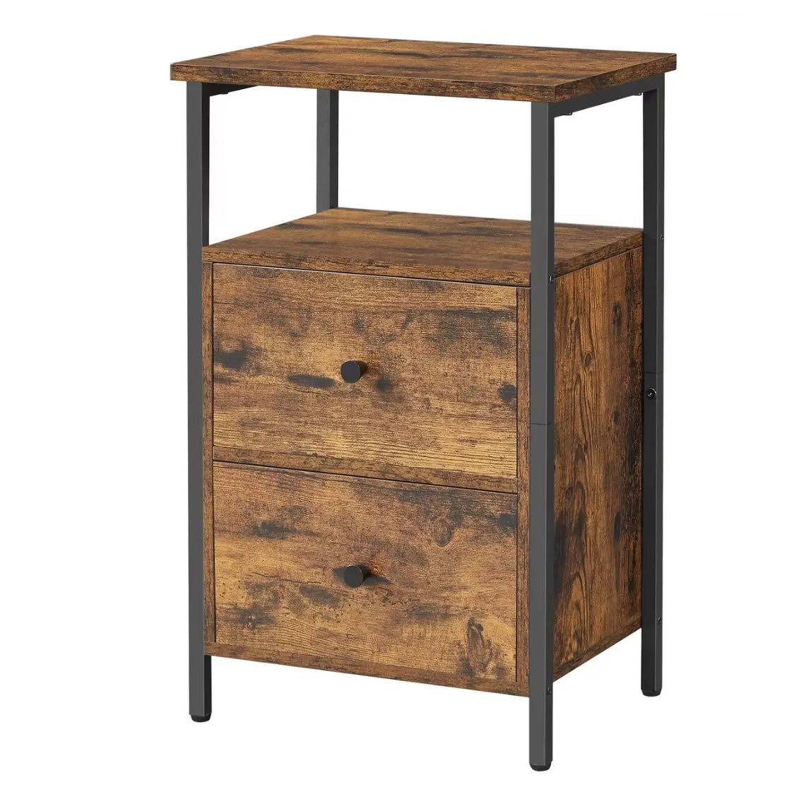 Table de chevet industrielle bois foncé haute
