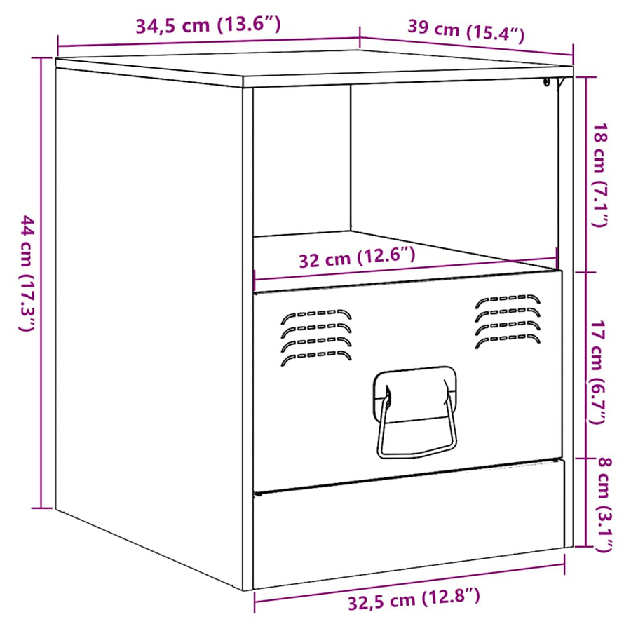 Schéma coté de Table de Chevet Métal