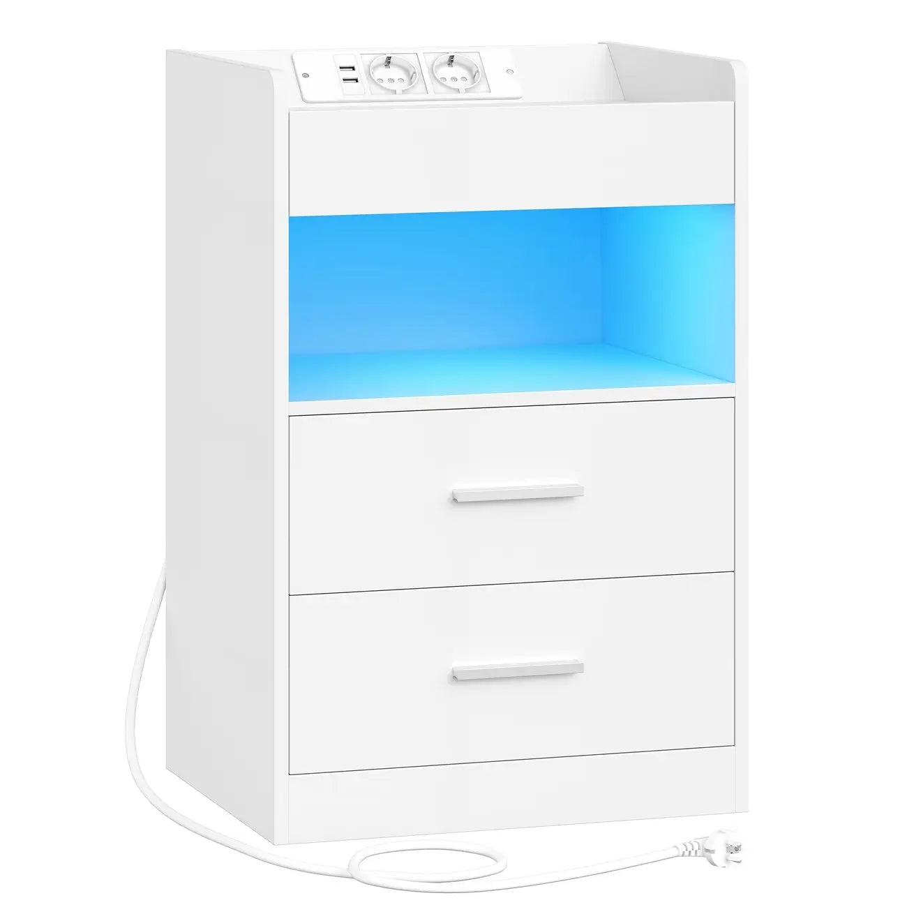 Table de chevet moderne design LED en bois blanche