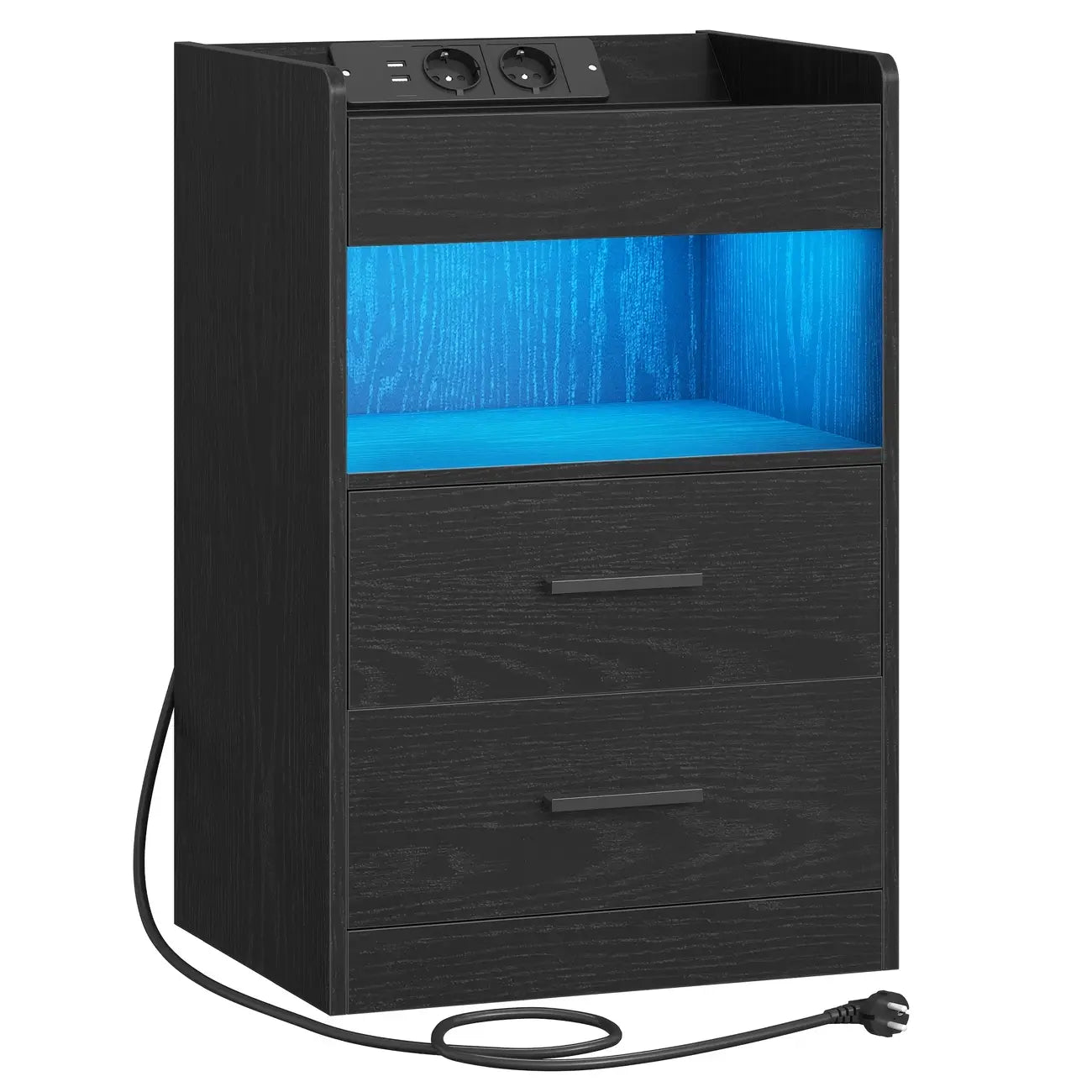 Table de chevet moderne design LED en bois noire