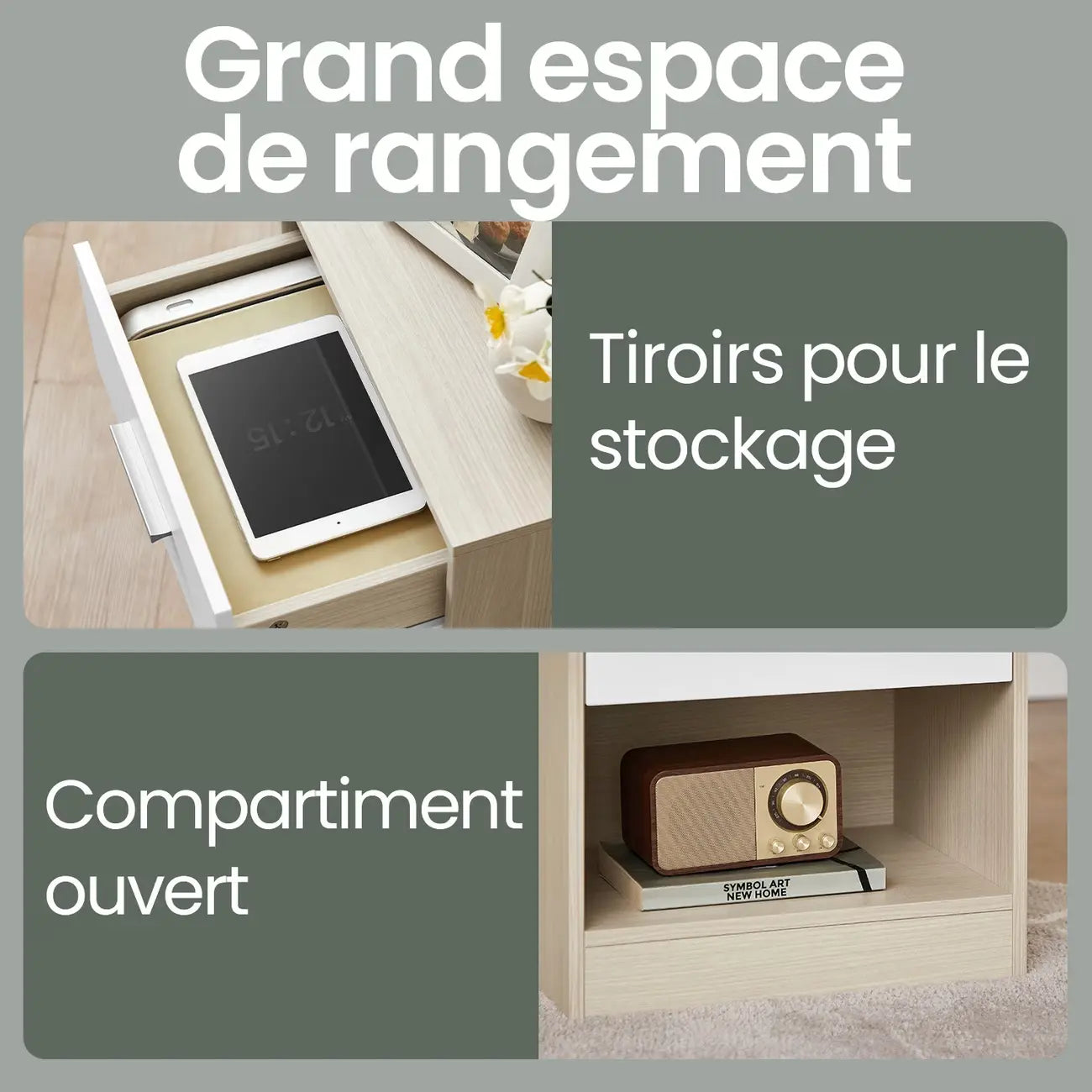 Table de chevet moderne à 1 tiroir avec rangement