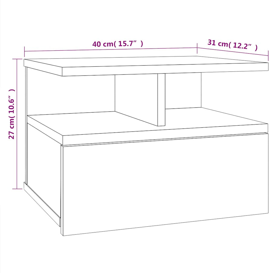 Schéma coté de Table de Chevet Murale Bois