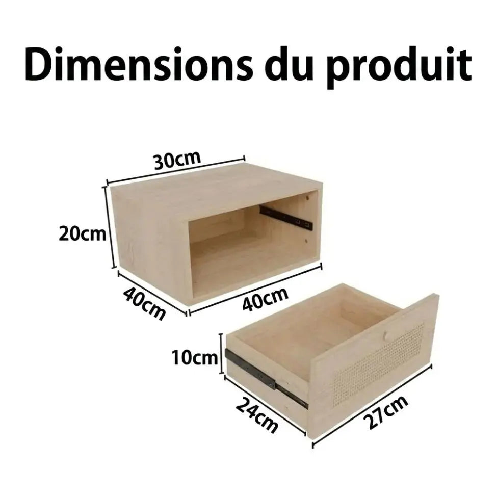 Table de Chevet Murale Suspendue en Bois Clair avec LED