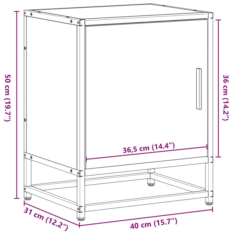 Schéma coté de Table de Chevet Métal et Bois