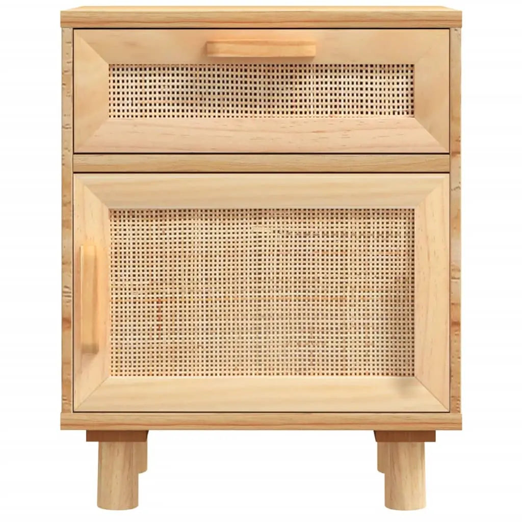 Table de Chevet Bois Massif et Rotin Naturel