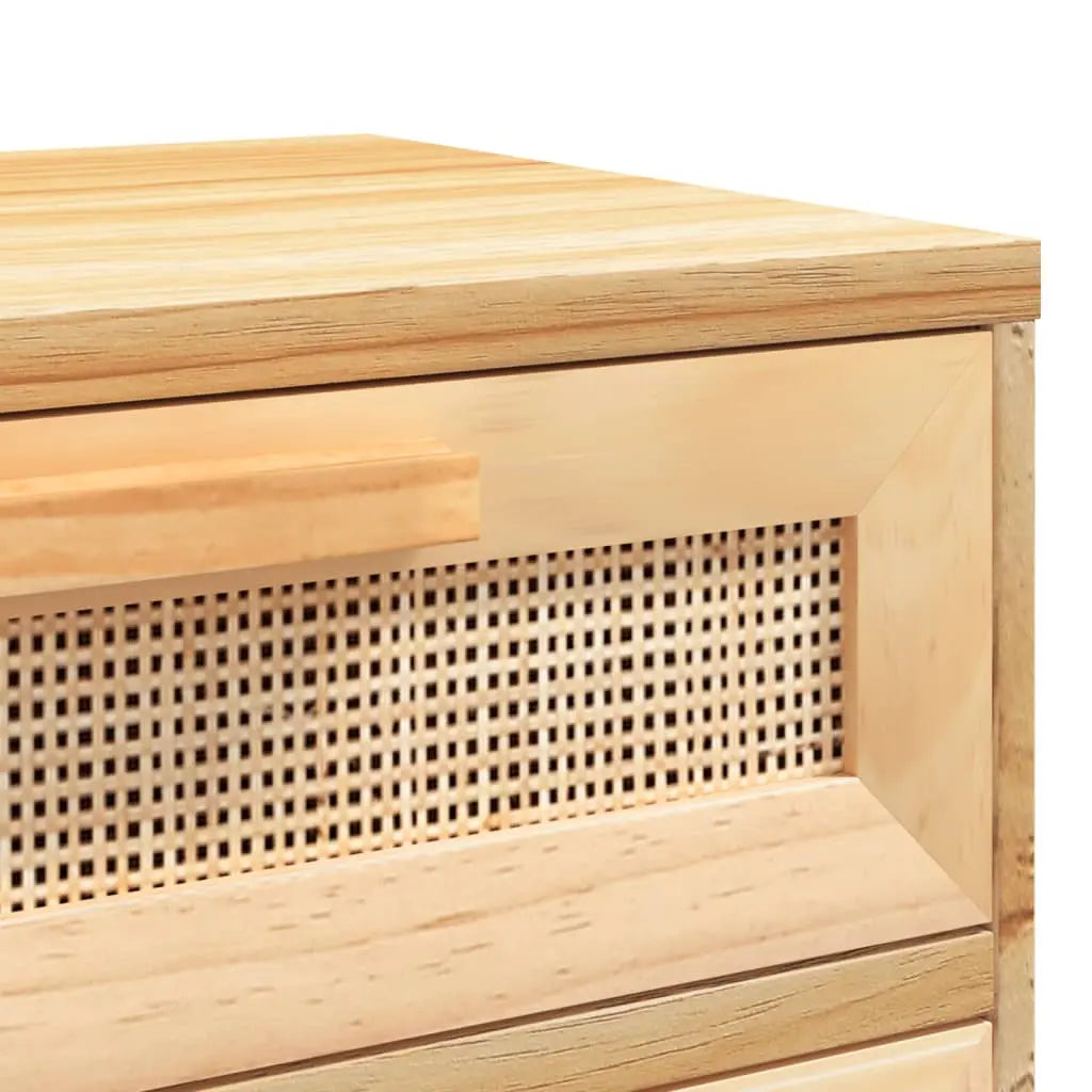 Table de Chevet Bois Massif et Rotin Naturel