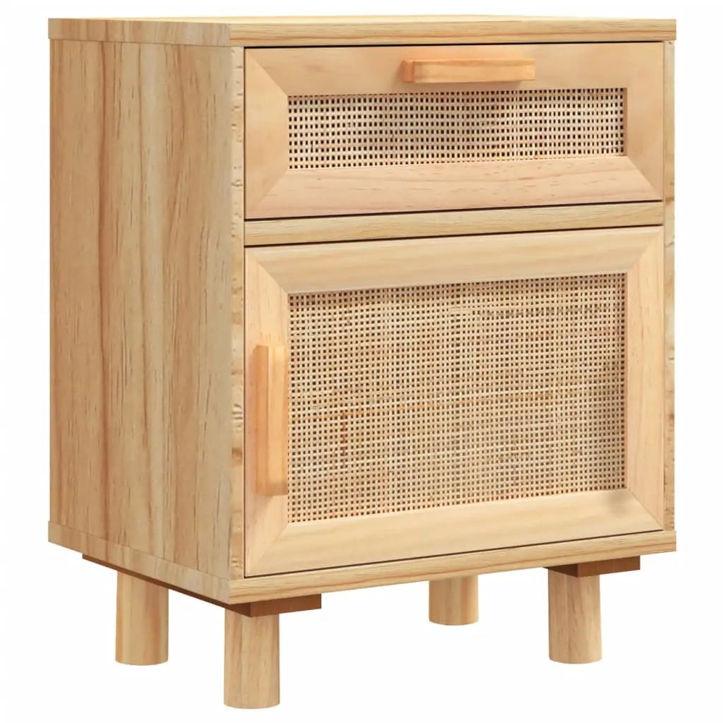 Table de Chevet Bois Massif et Rotin Naturel