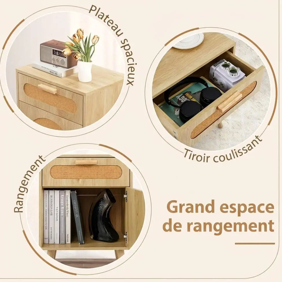 Table de Chevet Rotin Style Bohème