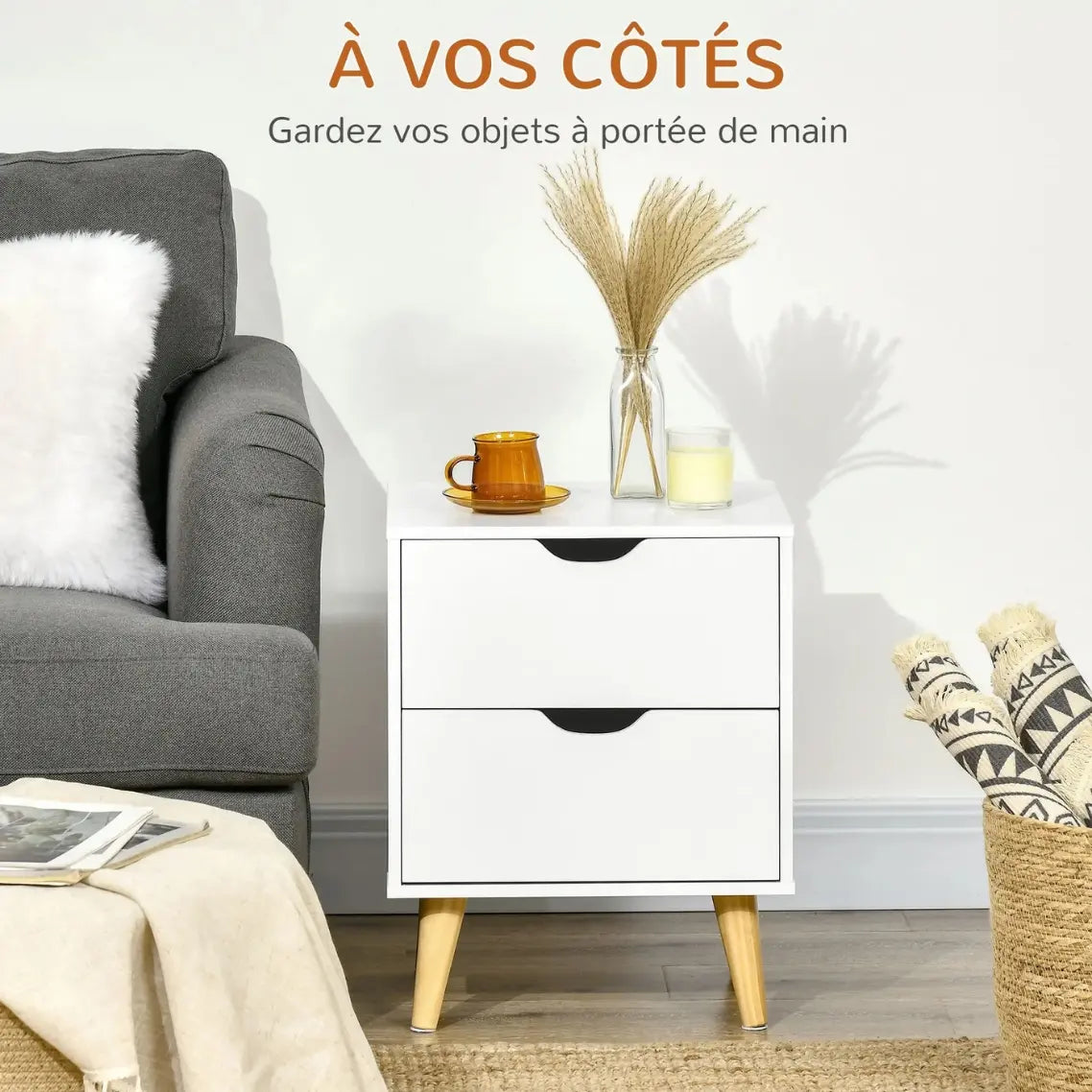Table de chevet scandinave bois blanc