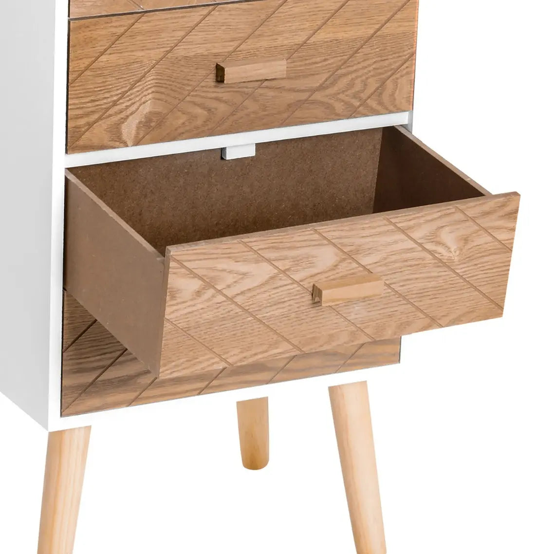 Table de chevet scandinave haute en bois avec 4 tiroirs