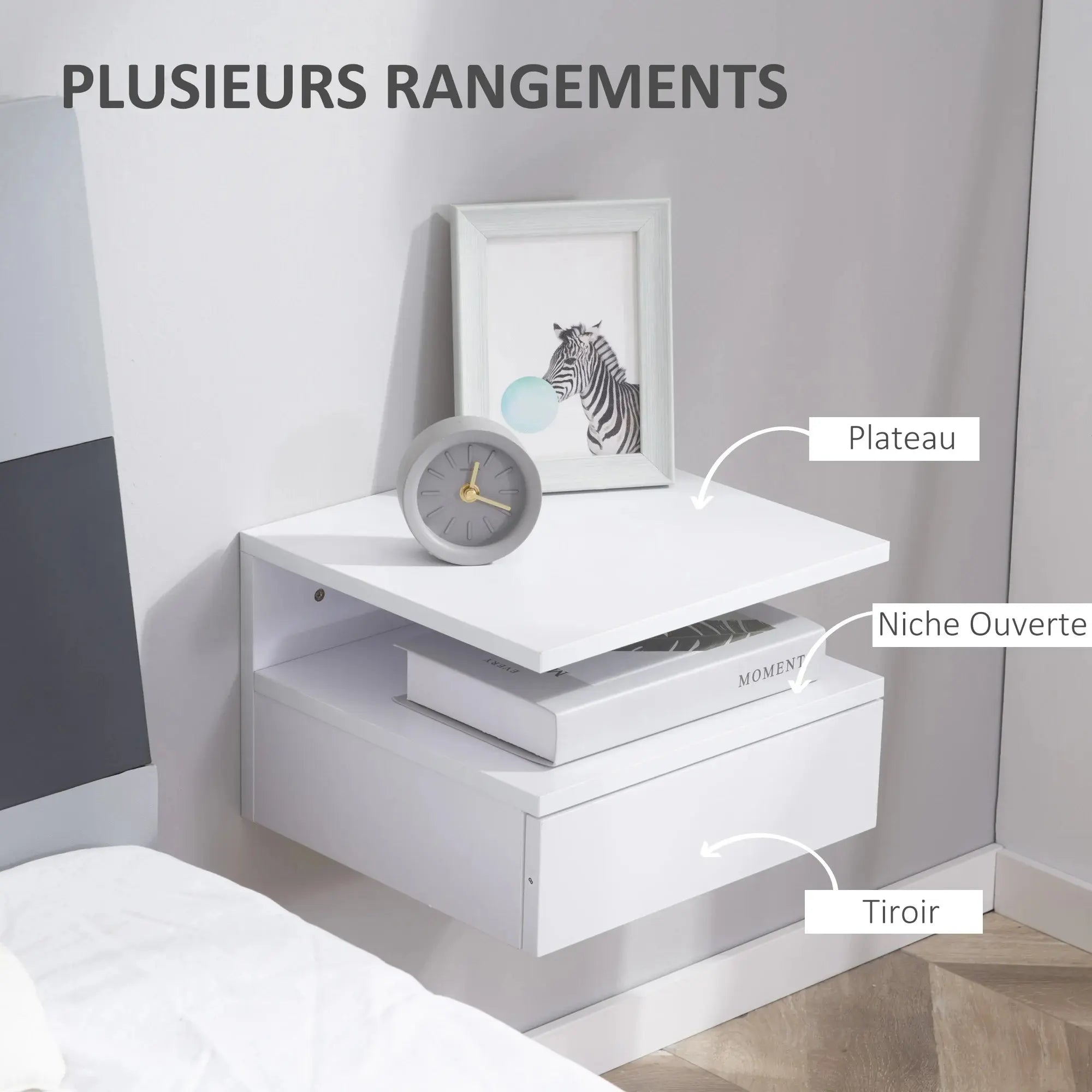Lot de 2 Tables de Chevet Murales Suspendues avec Tiroir