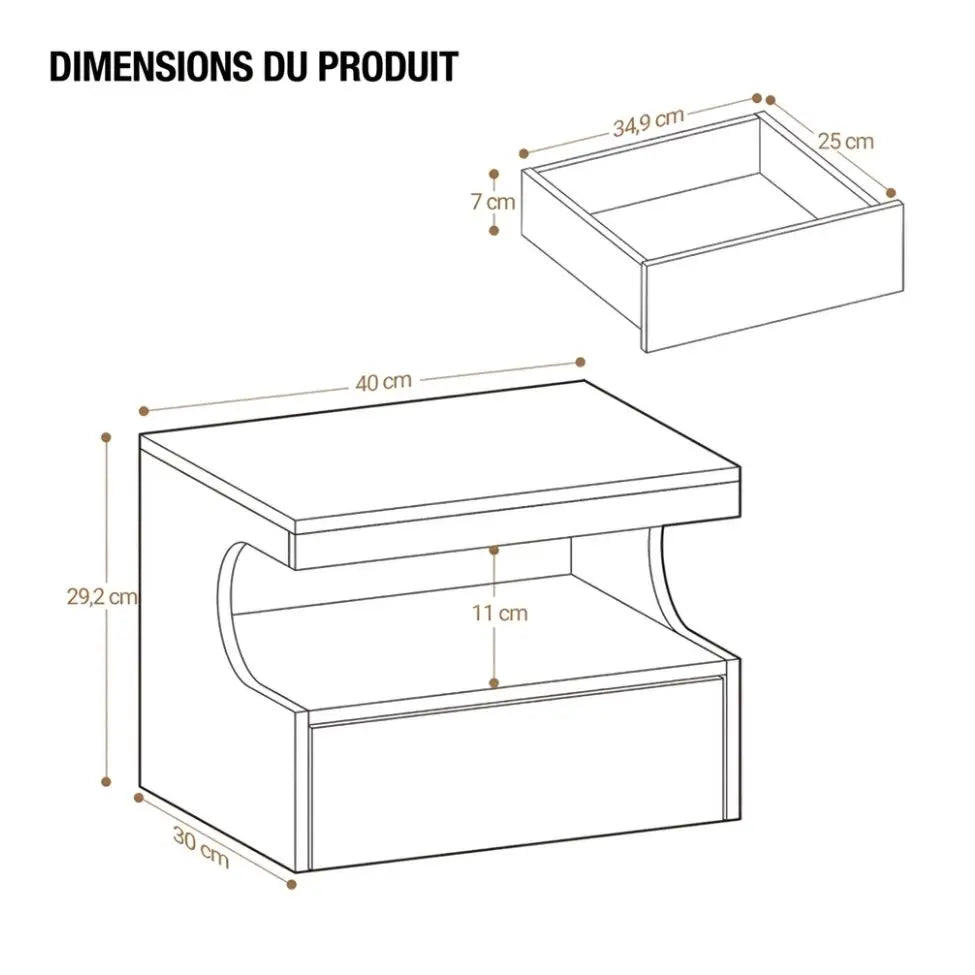 Table de Chevet Murale Suspendue Moderne avec Tiroir