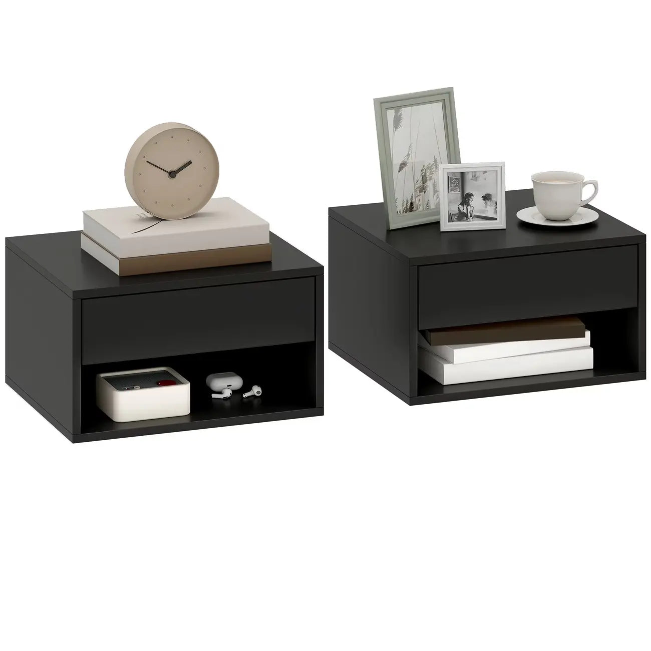 Lot de 2 Table de Chevet Suspendue Moderne Noire
