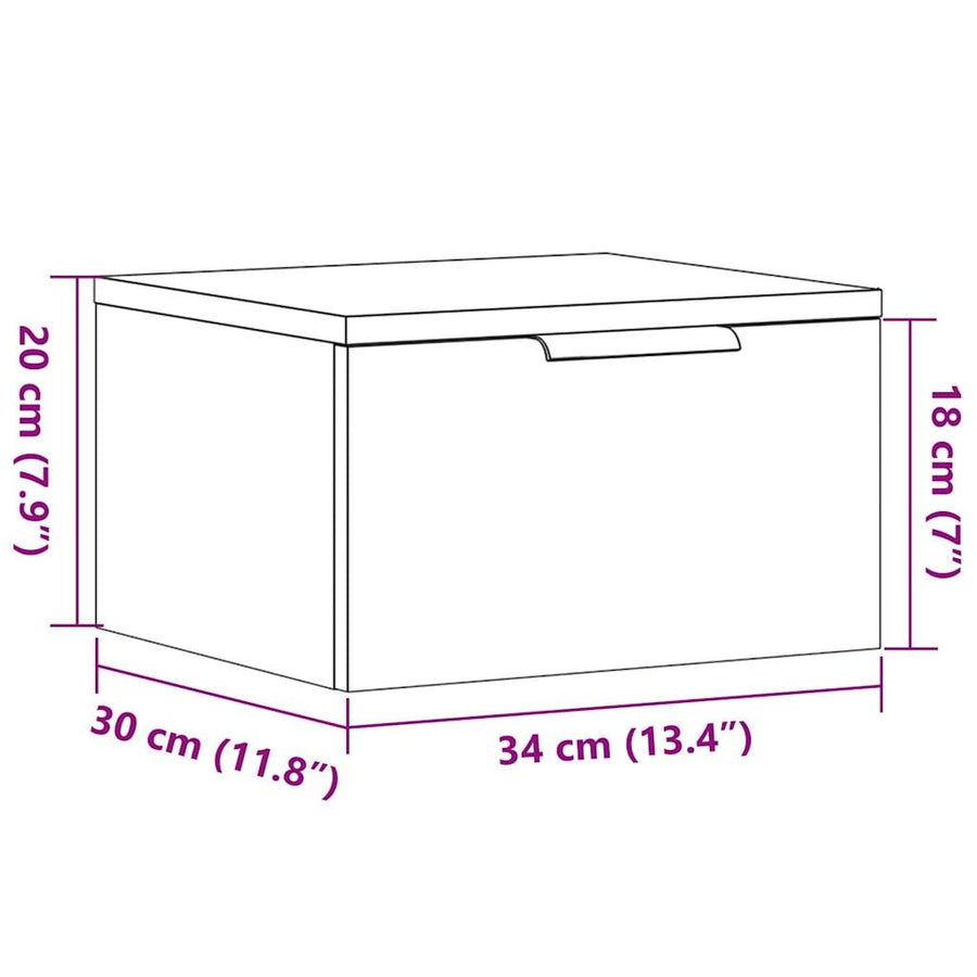 Schéma coté de Table de Chevet Murale Suspendue