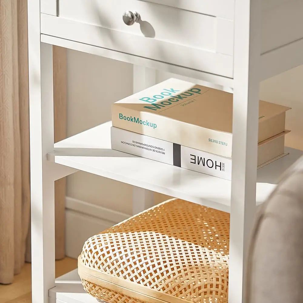 Table de chevet vintage bois blanc haute