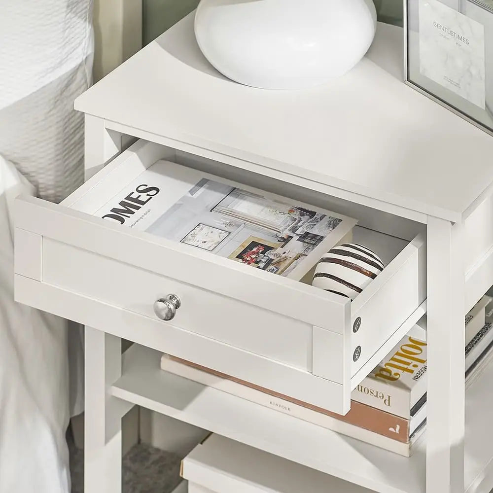 Table de chevet vintage bois blanc haute
