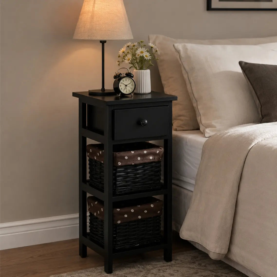 Table de chevet vintage haute noire 